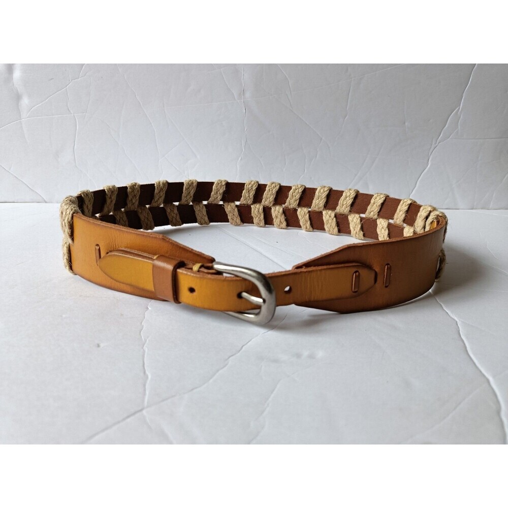 Linea Pelle Large Tan Leather Belt Silver Bohemian Eclectic Contemporary